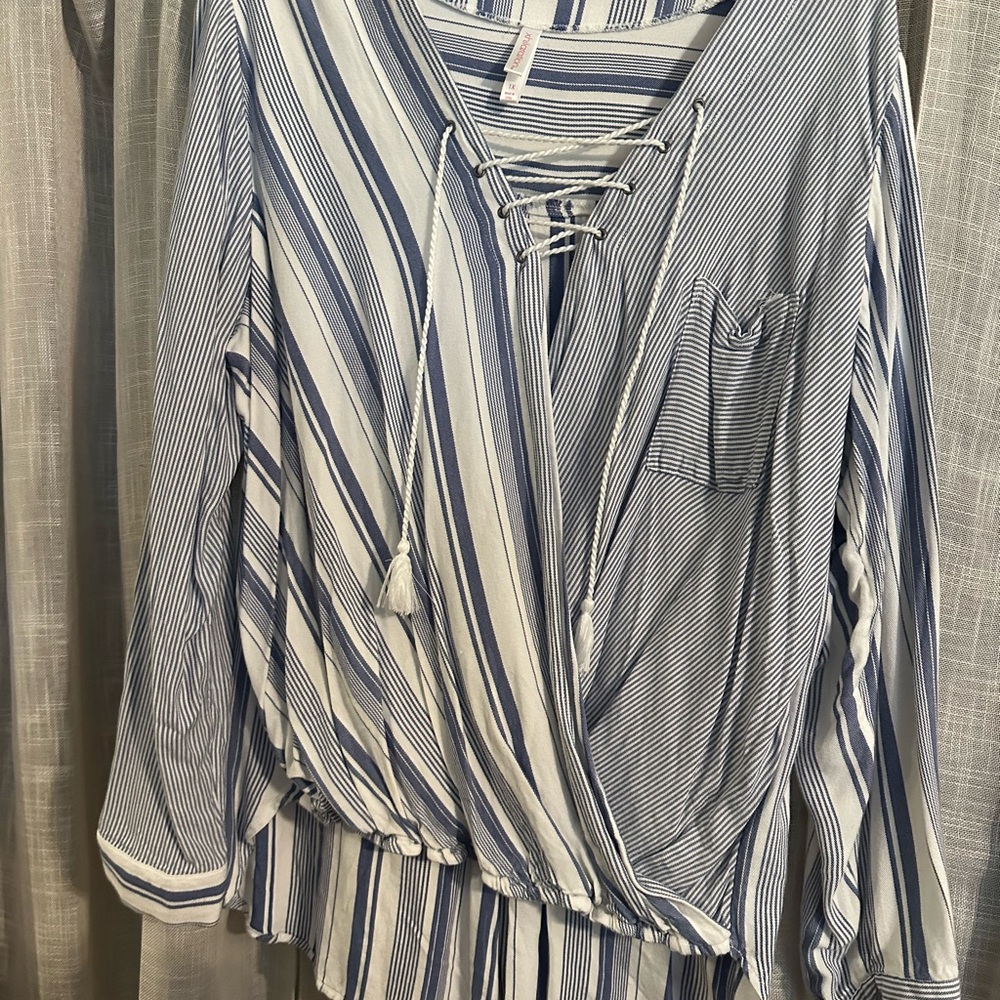 Xhilaration Blue and White Striped Blouse